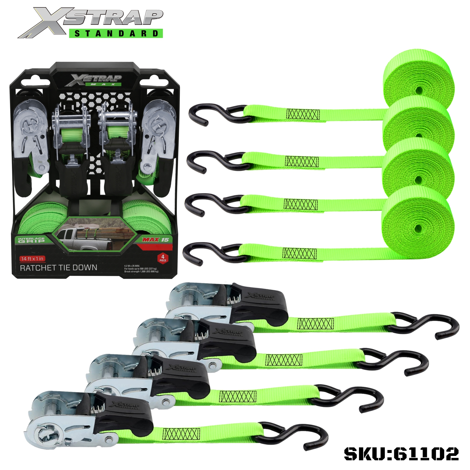 Xstrap 61102 1” x 15' สายรัดแบบผูกวงล้อ 4PK 500lb SWL