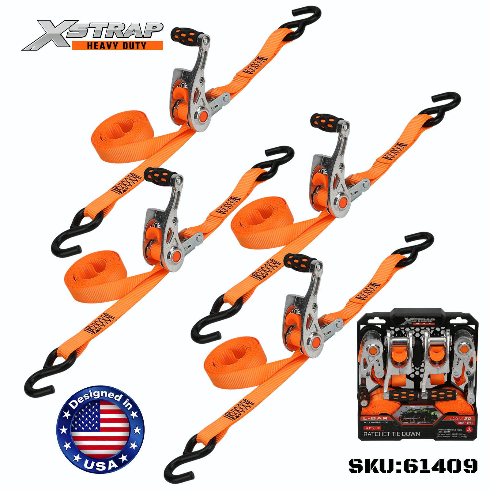 Xstrap 61409 1” x 14' สายรัดบาร์ L 4PK รับน้ำหนัก 1,000lb SWL