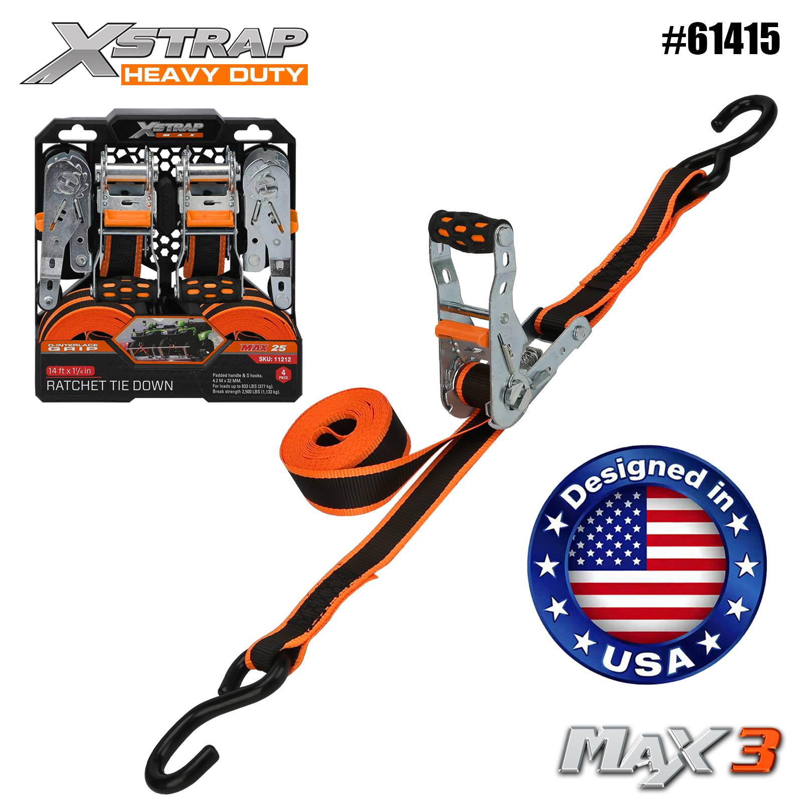 Xstrap 61415 1-1/4” x 14' 4PK สายรัดวงล้อ 1000lb SWL