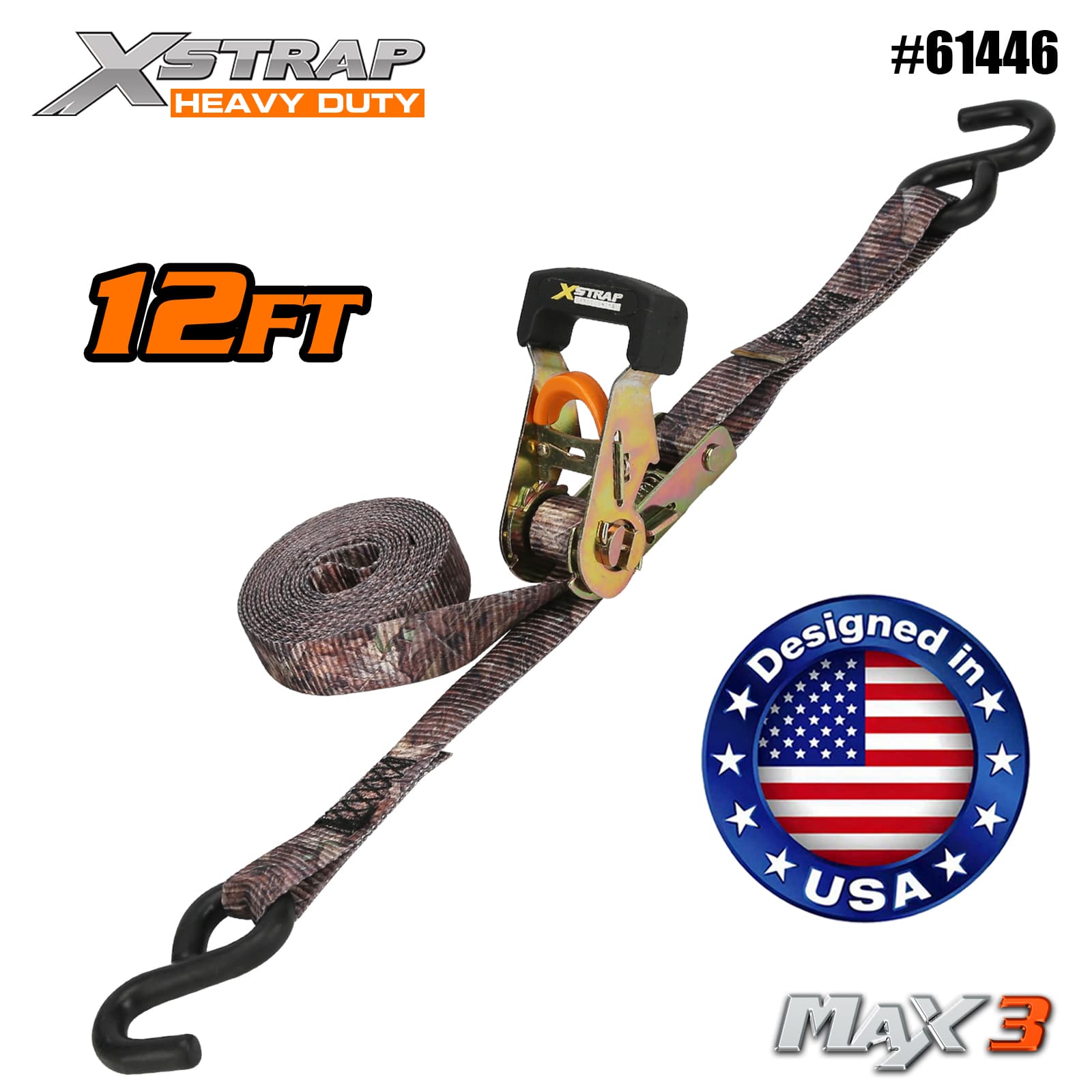 Xstrap 61446 1-1/16 ” x 12' 4PK วงล้อ Camo Tie Down 1,000 ปอนด์ SWL