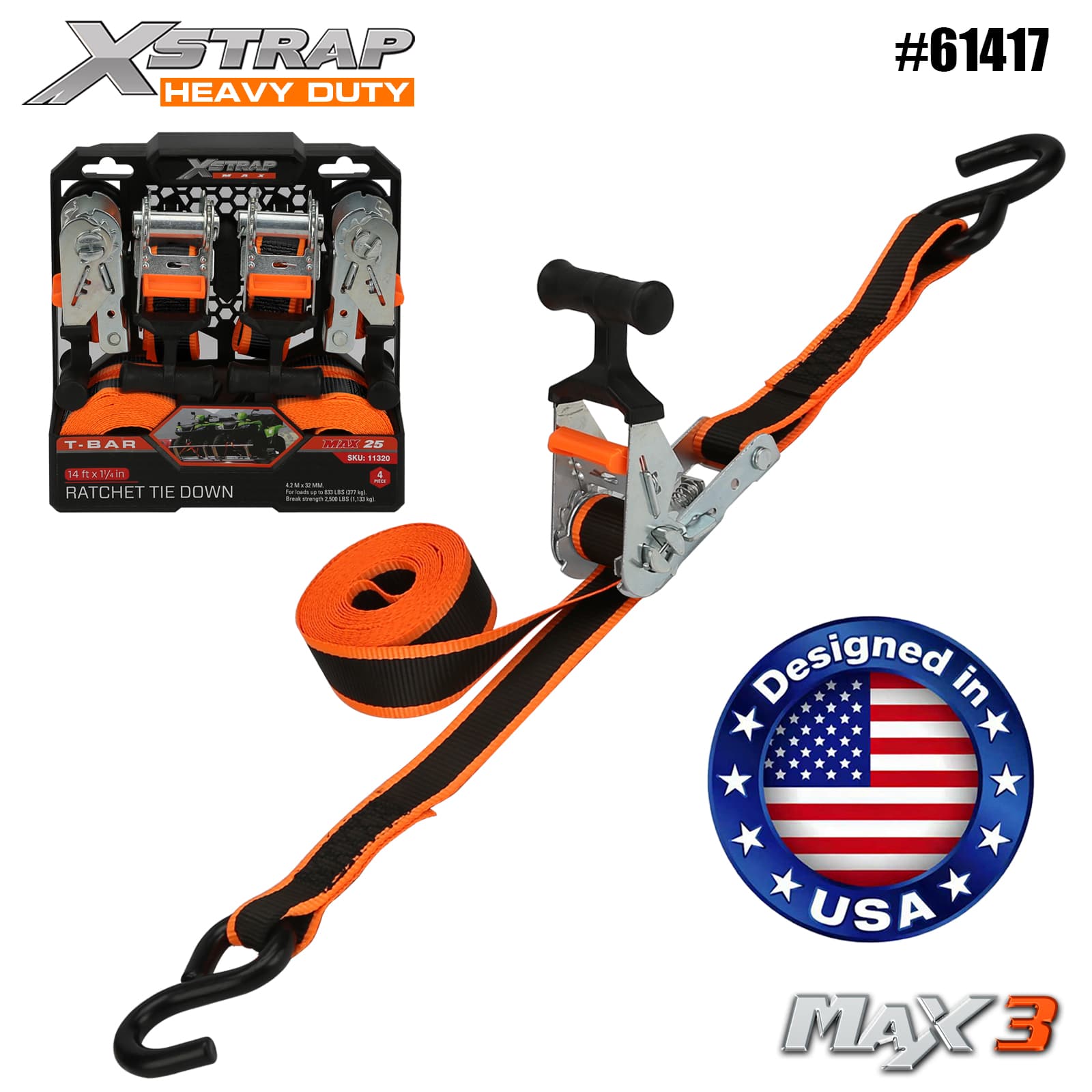 Xstrap 61417 1-1/4 ” x 14' 4PK T-Bar สายรัดวงล้อ 1,000lb SWL
