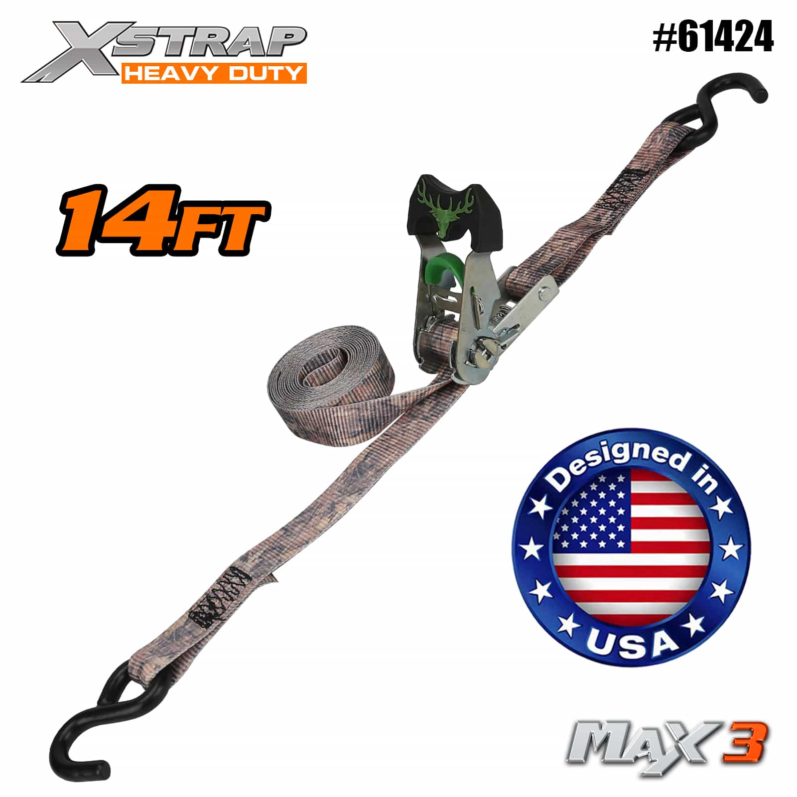 Xstrap 61424 1-1/16 ” x 14' 2PK วงล้อ Camo Tie Down 1,000 ปอนด์ SWL