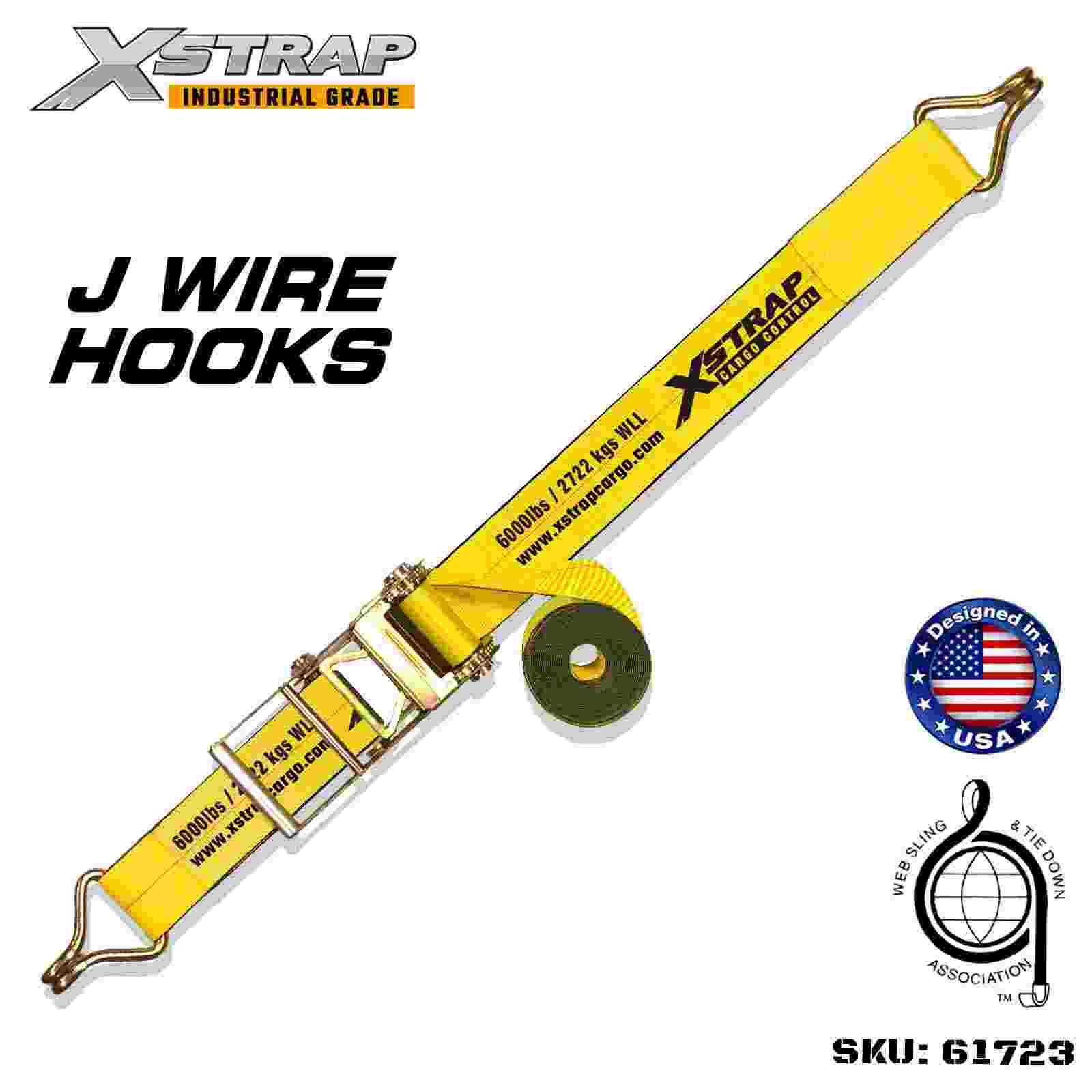 Xstrap 61723 สายรัดหัวเข็มขัดแบบวงล้อขนาด 4 นิ้ว × 30 ฟุตพร้อมตะขอลวด ความต้านการแตกหัก 18,000 ปอนด์ (1 แพ็ค)