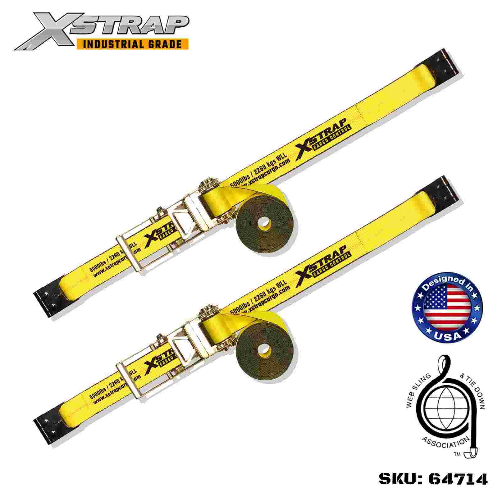 Xstrap 64714 ​​สายรัดหัวเข็มขัดแบบวงล้อ 30 ฟุตพร้อมตะขอแบน 3 นิ้ว ความแข็งแรงในการแตกหัก 15,000 ปอนด์ (2 แพ็ค)