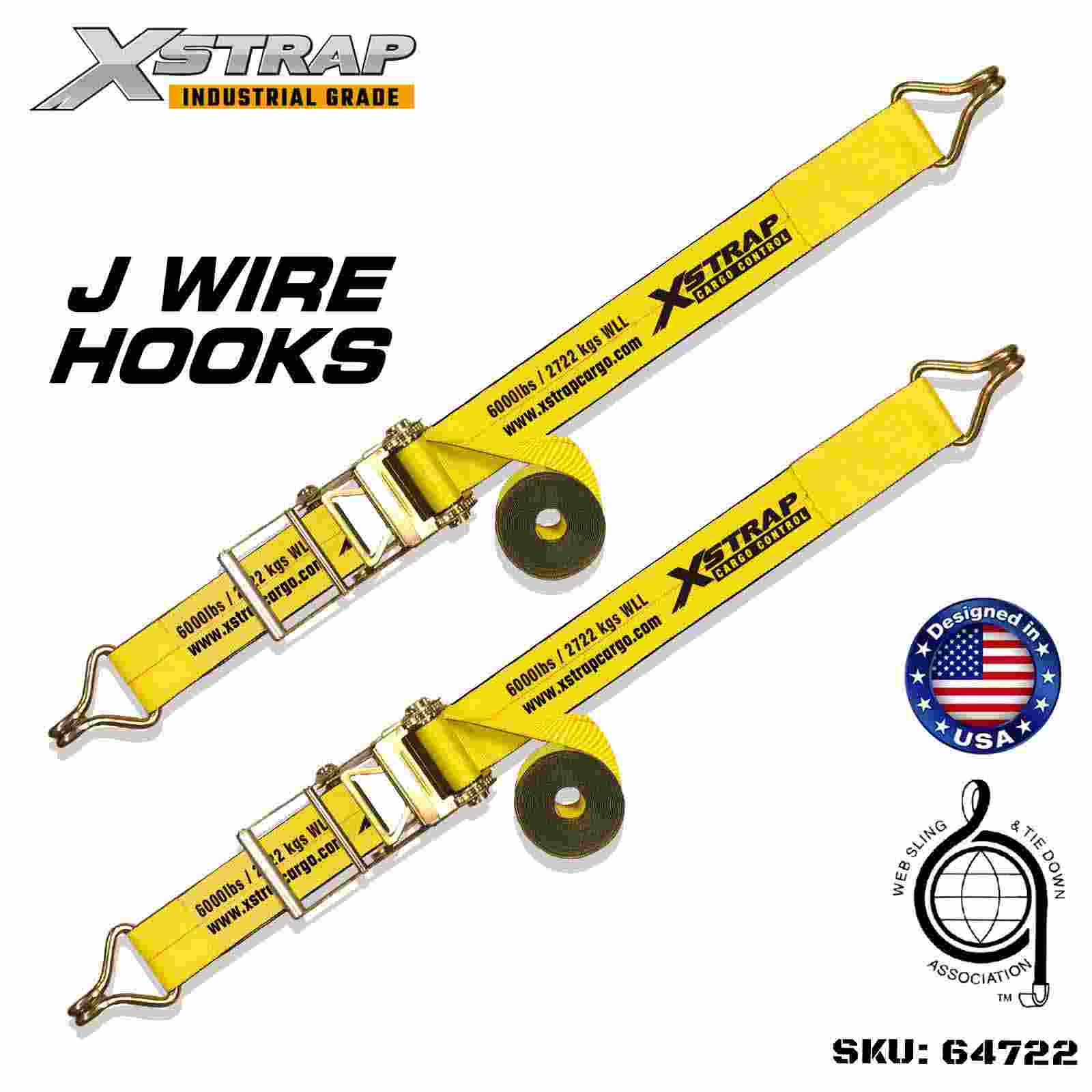 Xstrap 64722 สายรัดหัวเข็มขัดแบบวงล้อขนาด 4 นิ้ว × 27 ฟุตพร้อมตะขอลวด ความต้านการแตกหัก 18,000 ปอนด์ (2 แพ็ค)