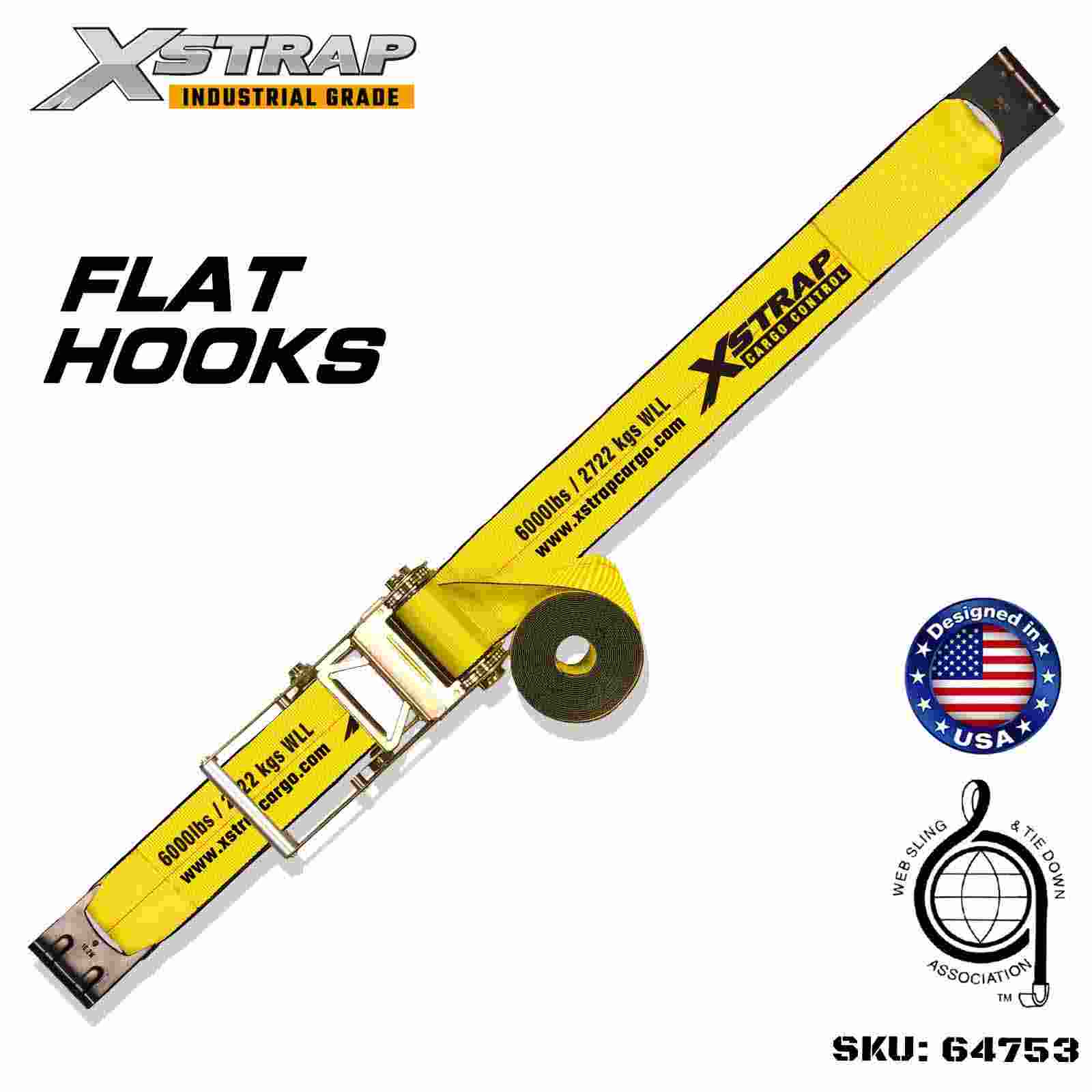 Xstrap 64753 สายรัดหัวเข็มขัดแบบวงล้อขนาด 4 นิ้ว × 40 ฟุตพร้อมตะขอแบบแบน ความแข็งแรงในการแตกหัก 18,000 ปอนด์ (1 แพ็ค)