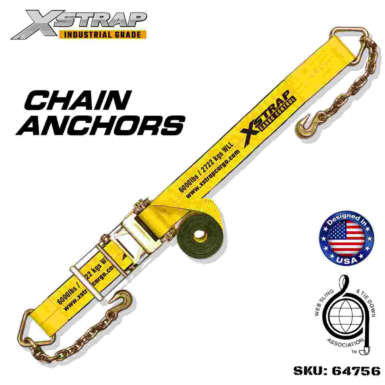 Xstrap 64756 สายรัดหัวเข็มขัดแบบวงล้อขนาด 4 นิ้ว × 50 ฟุตพร้อมโซ่ พุก แรงแตกหัก 18,000 ปอนด์ (1 แพ็ค)