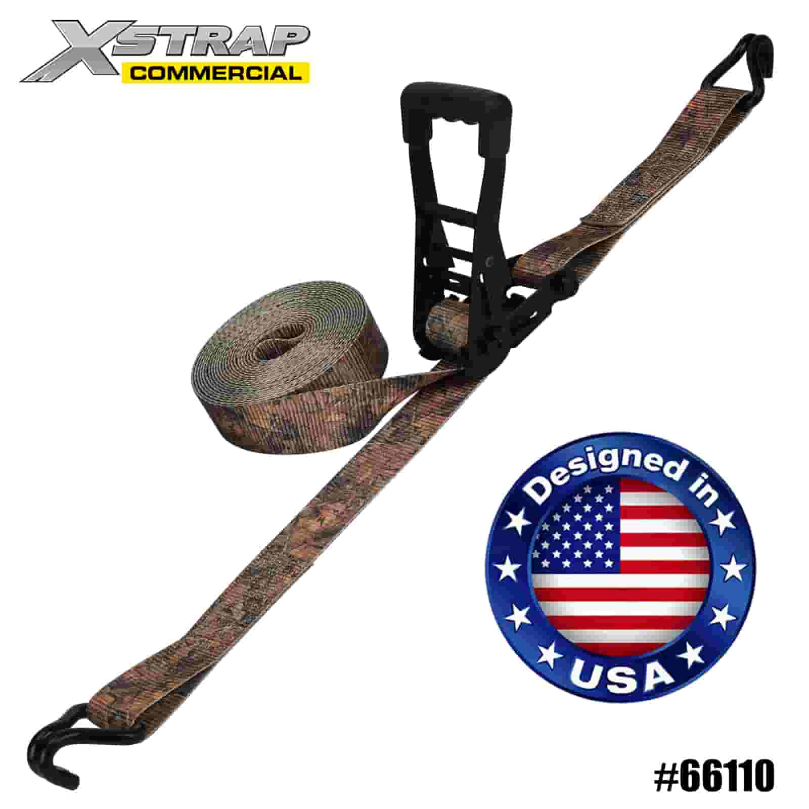 Xstrap 66110 สายรัดวงล้อ CAMO ขนาด 2” x 27’ พร้อมตะขอ J คู่ 3333lb SWL