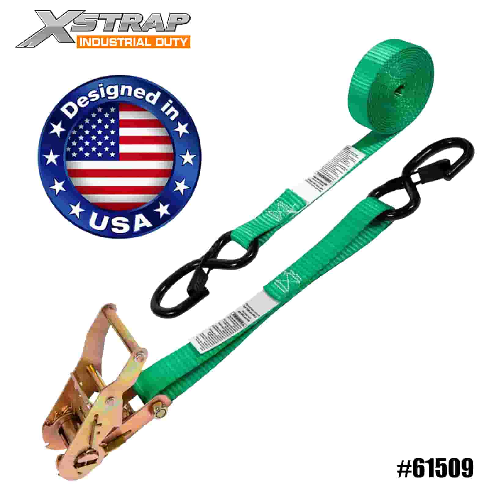 Xstrap 61509 1” x 15' สายรัดเฟืองล้อ 4PK พร้อมตะขอ S นิรภัย 400lb SWL
