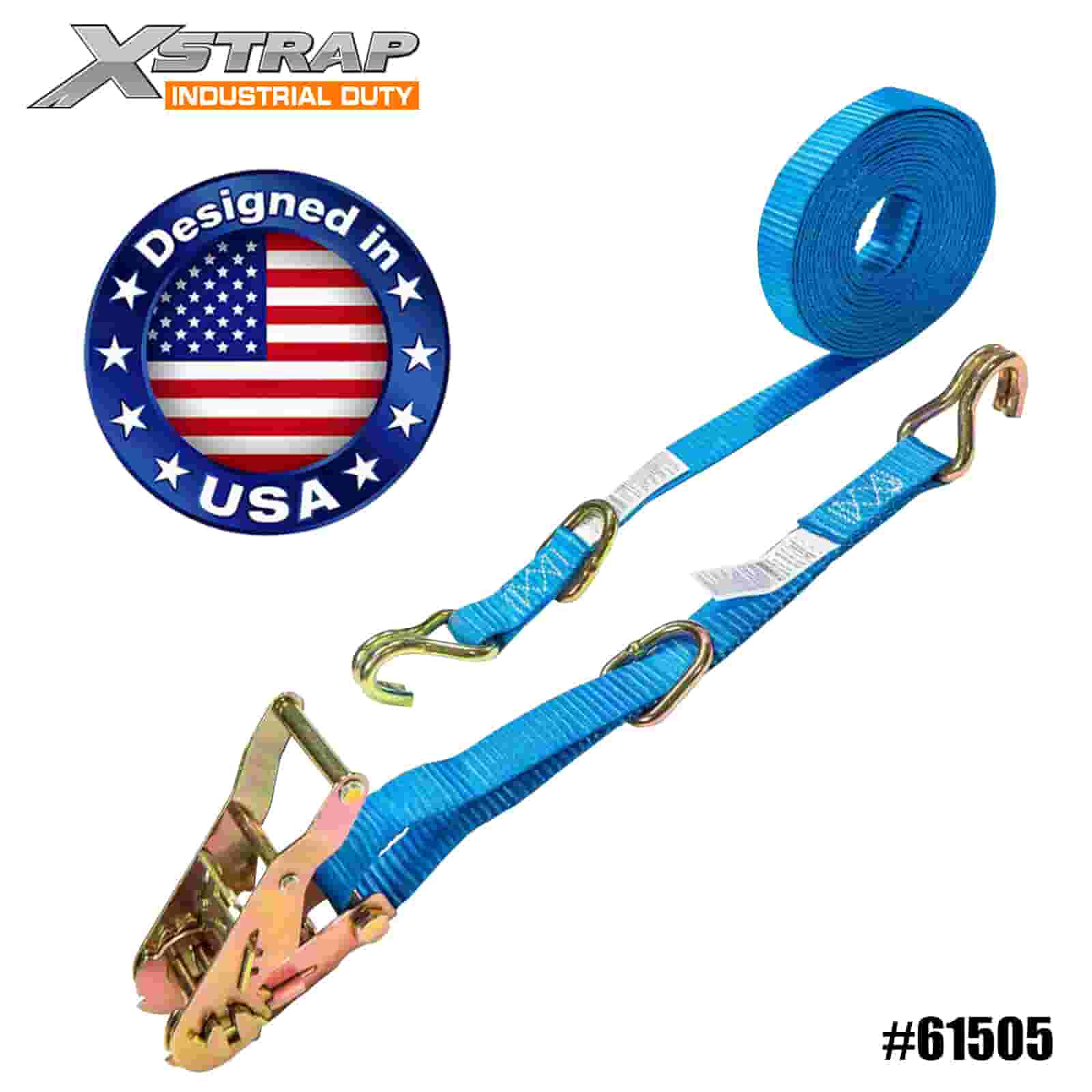 Xstrap 61505 1” x 15' สายรัดเฟืองล้อ 4PK พร้อมห่วงตัว D และตะขอลวด 400lb SWL