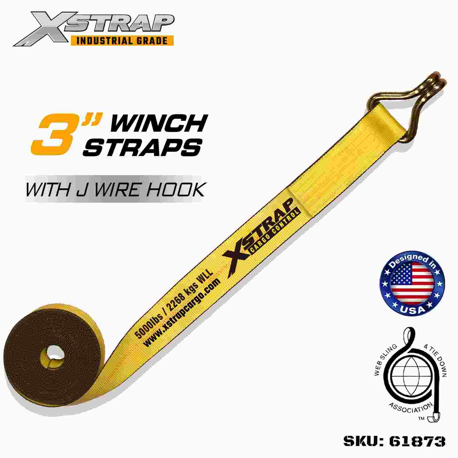 Xstrap 61873 สายรัดกว้านมาตรฐานขนาด 3 นิ้ว × 30 ฟุตพร้อมตะขอลวด ความแข็งแรง 15,000 ปอนด์