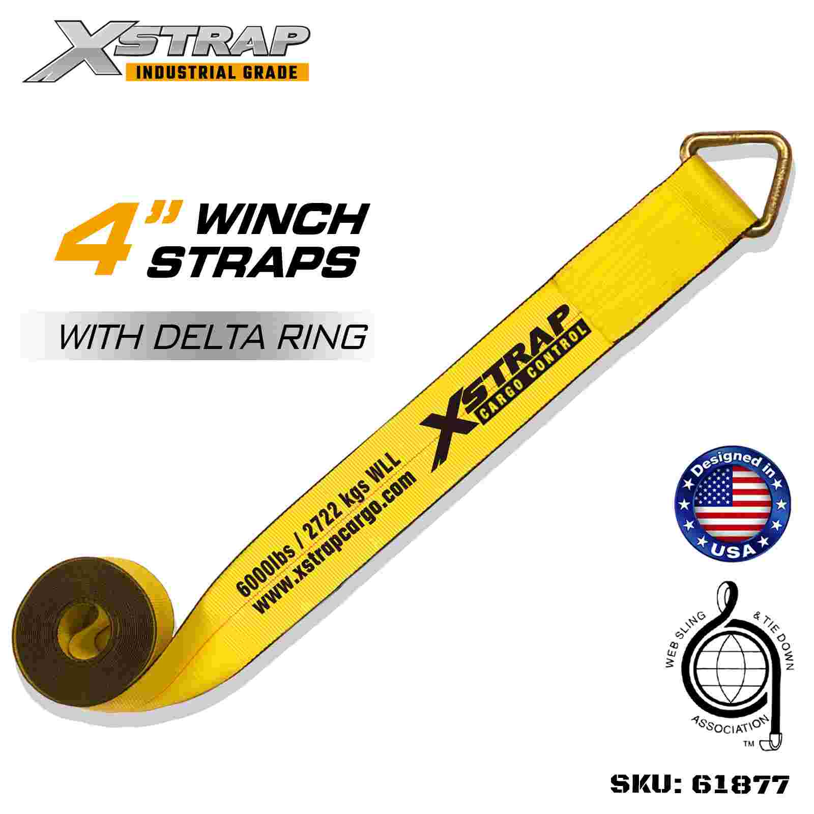 Xstrap 61877 สายรัดกว้านมาตรฐานขนาด 4 นิ้ว × 30 ฟุตพร้อมความแข็งแรงของแหวนเดลต้าแตก 18,000 ปอนด์