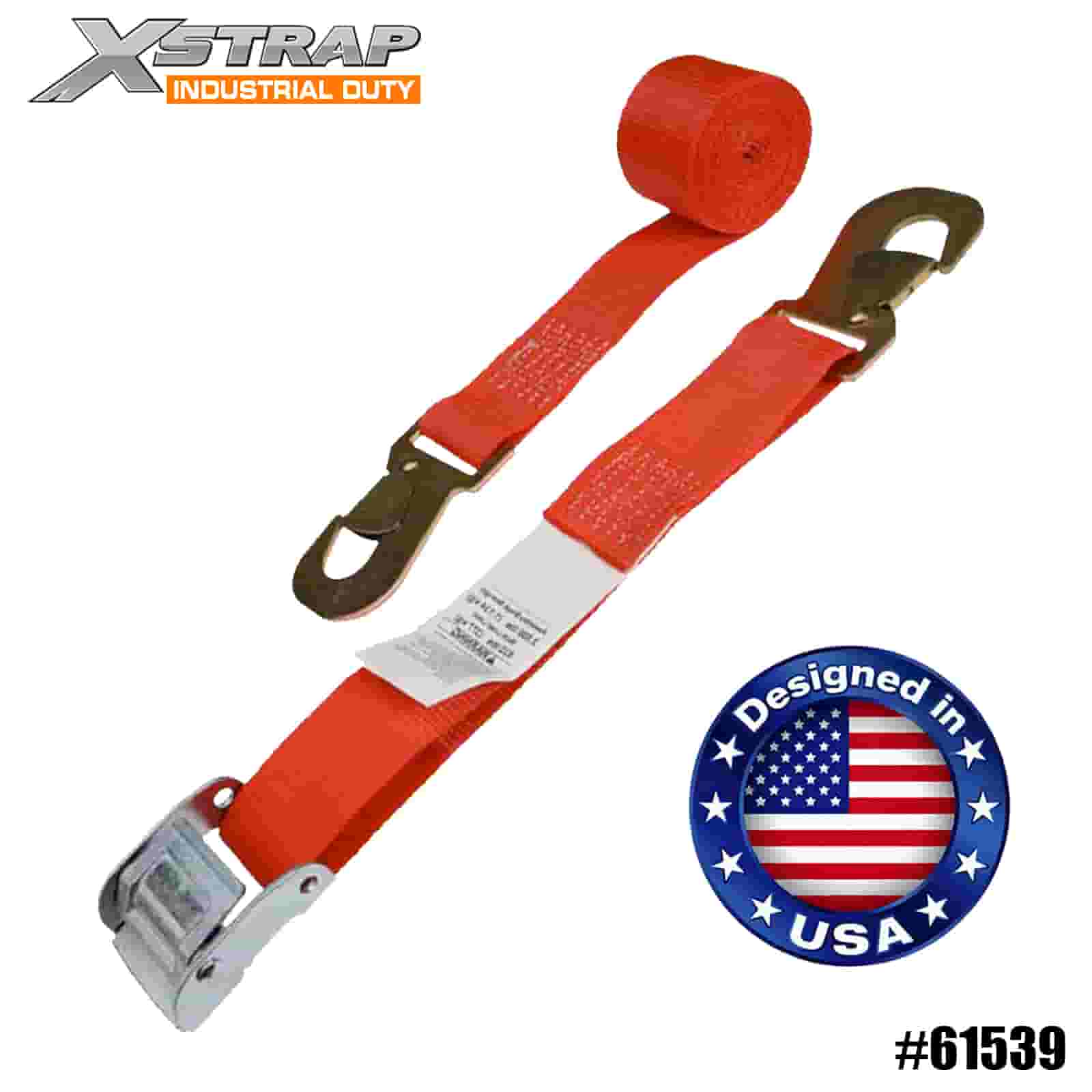 Xstrap 61539 2” x 8' 4PK สายรัดหัวเข็มขัดสำหรับรถจักรยานยนต์พร้อมตะขอแบบแบน 400lb SWL