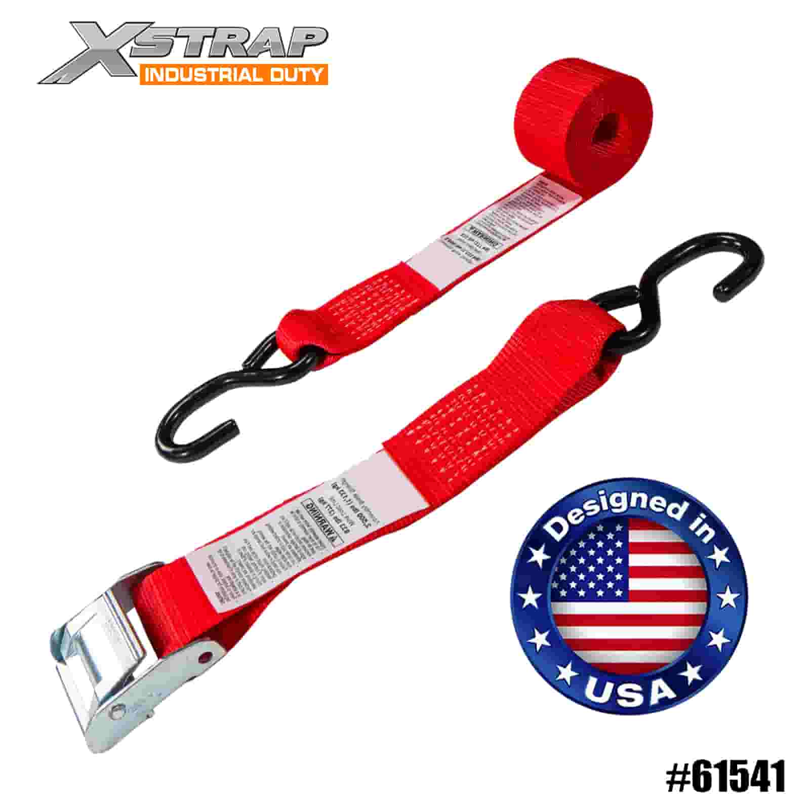 Xstrap 61541 2” x 8' 4PK สายรัดหัวเข็มขัดสำหรับรถจักรยานยนต์พร้อมตะขอ S 400lb SWL