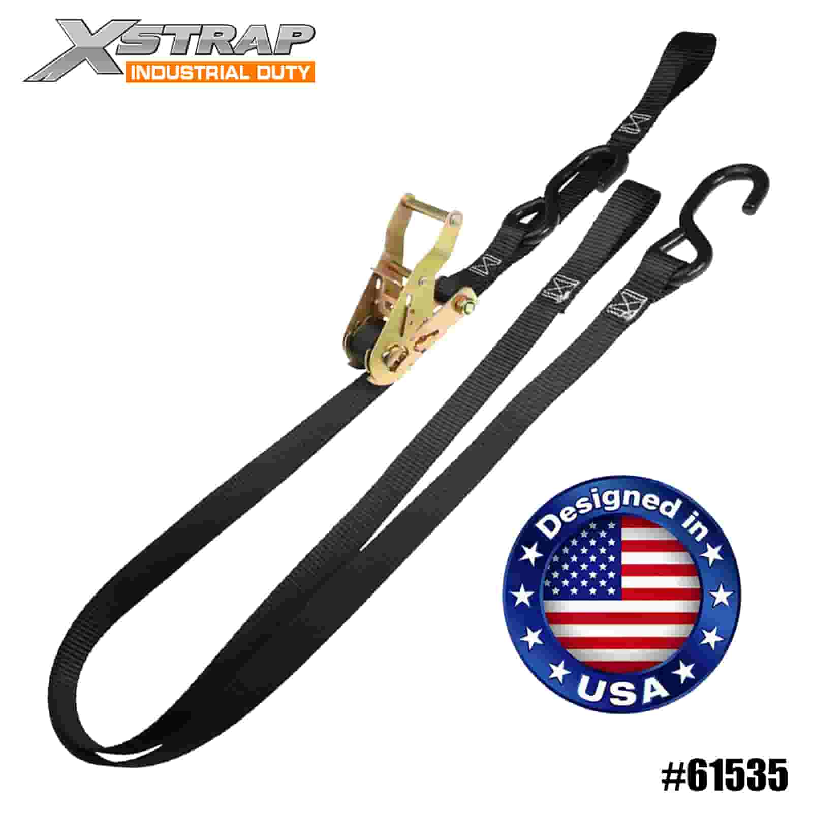 Xstrap 61535 1” x 7' 4PK สายรัดวงล้อรถจักรยานยนต์พร้อมสายรัดแฮนด์และตะขอ S 833lb SWL