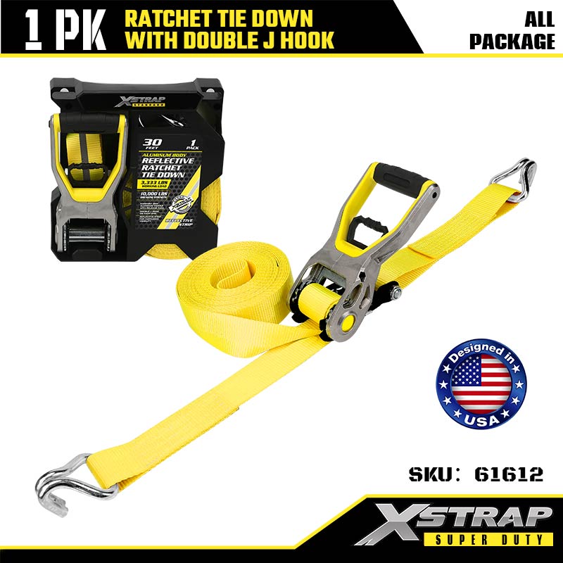 Xstrap 61612 สายรัดวงล้อขนาด 2” x 30’ พร้อมตะขอ J คู่ 3333lb SWL