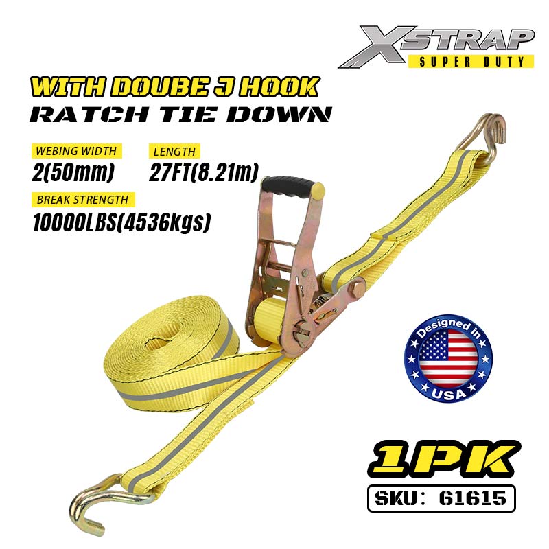 Xstrap 61615 สายรัดวงล้อขนาด 2” x 27’ พร้อมตะขอ J คู่ 3333lb SWL