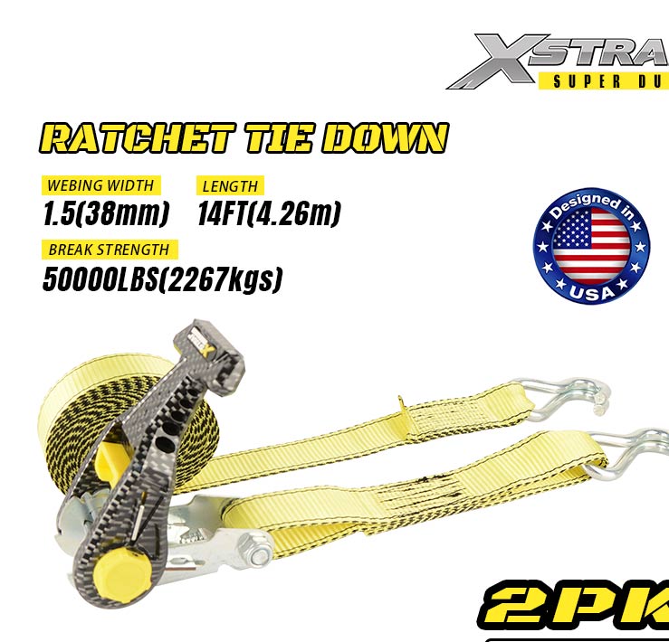 Xstrap 61620 2PK 1-1/2” x 14' สายรัดข้อต่อพร้อมตะขอ Double J 1667lb SWL