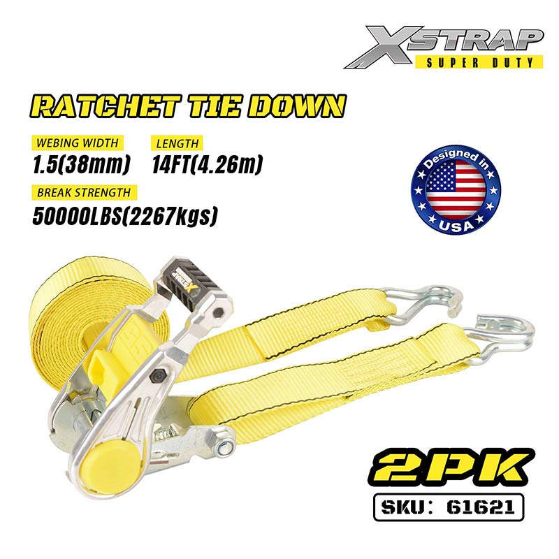 Xstrap 61621 2PK 1-1/2” x 14' สายรัดข้อต่อพร้อมตะขอ Double J 1667lb SWL