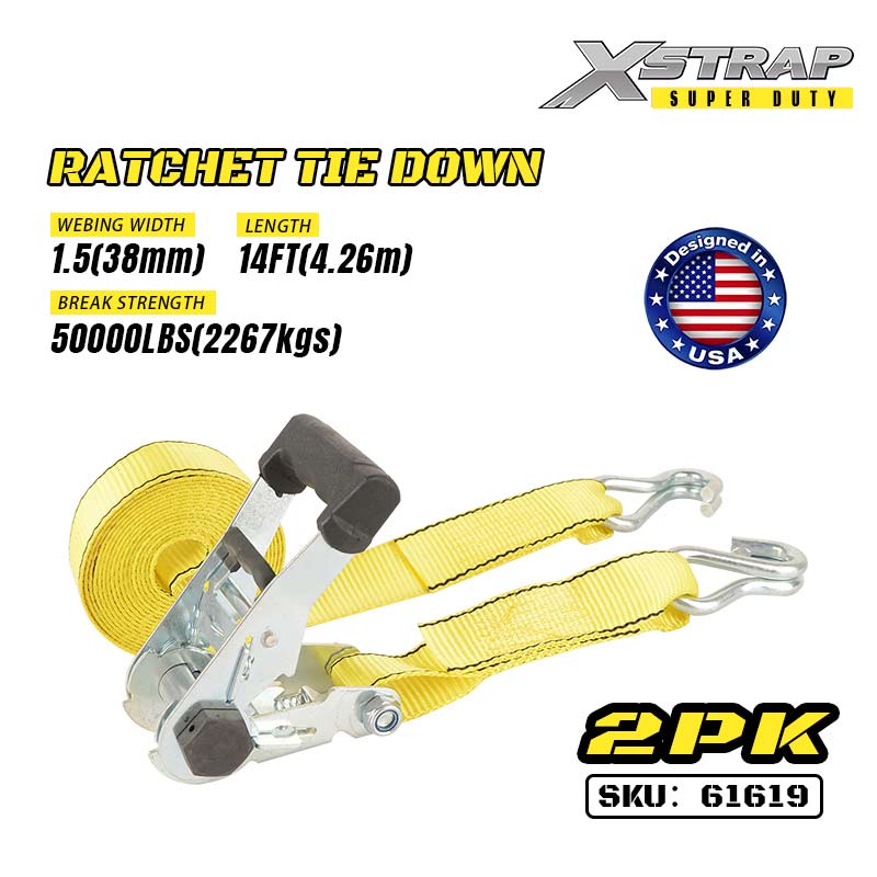 Xstrap 61619 2PK 1-1/2” x 14' สายรัดข้อต่อพร้อมตะขอ Double J 1667lb SWL