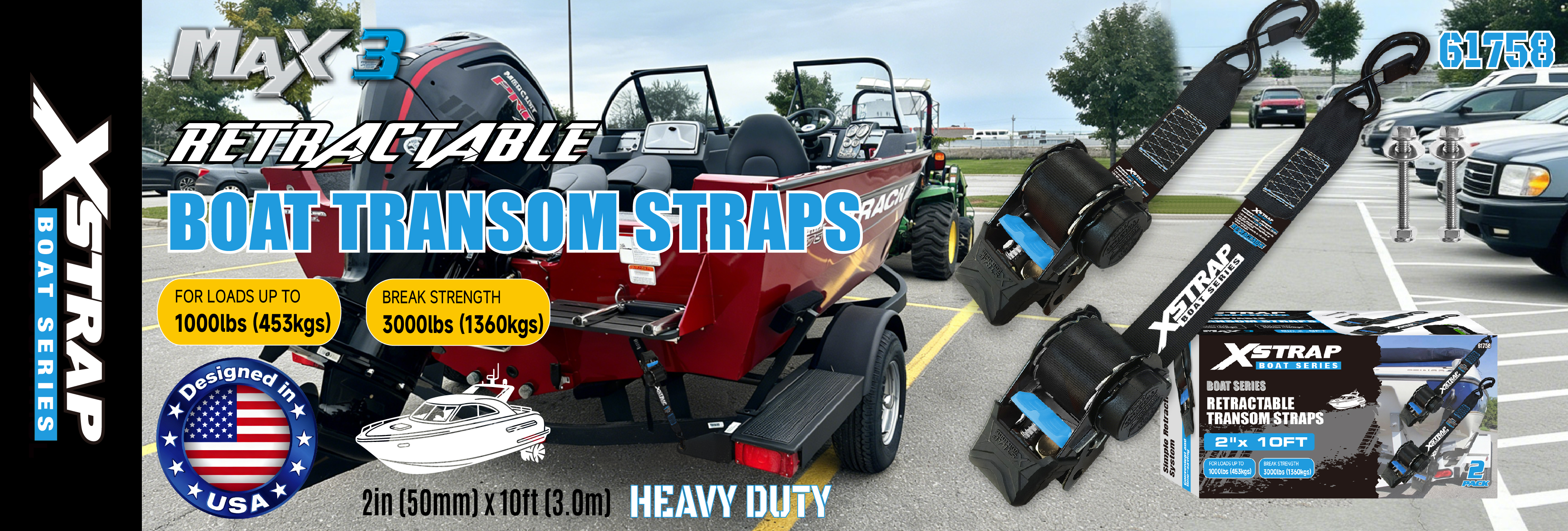 Xstrap 61758 สายรัดท้ายแบบยืดหดได้พร้อมตะขอเพื่อความปลอดภัย 1,000LB SWL