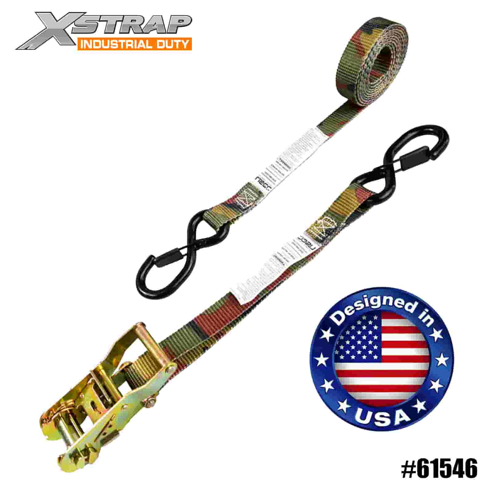 Xstrap 61546 1” x 8' สายรัด Camo Tree Stand พร้อมตะขอ S นิรภัยเคลือบไวนิล 666lb SWL