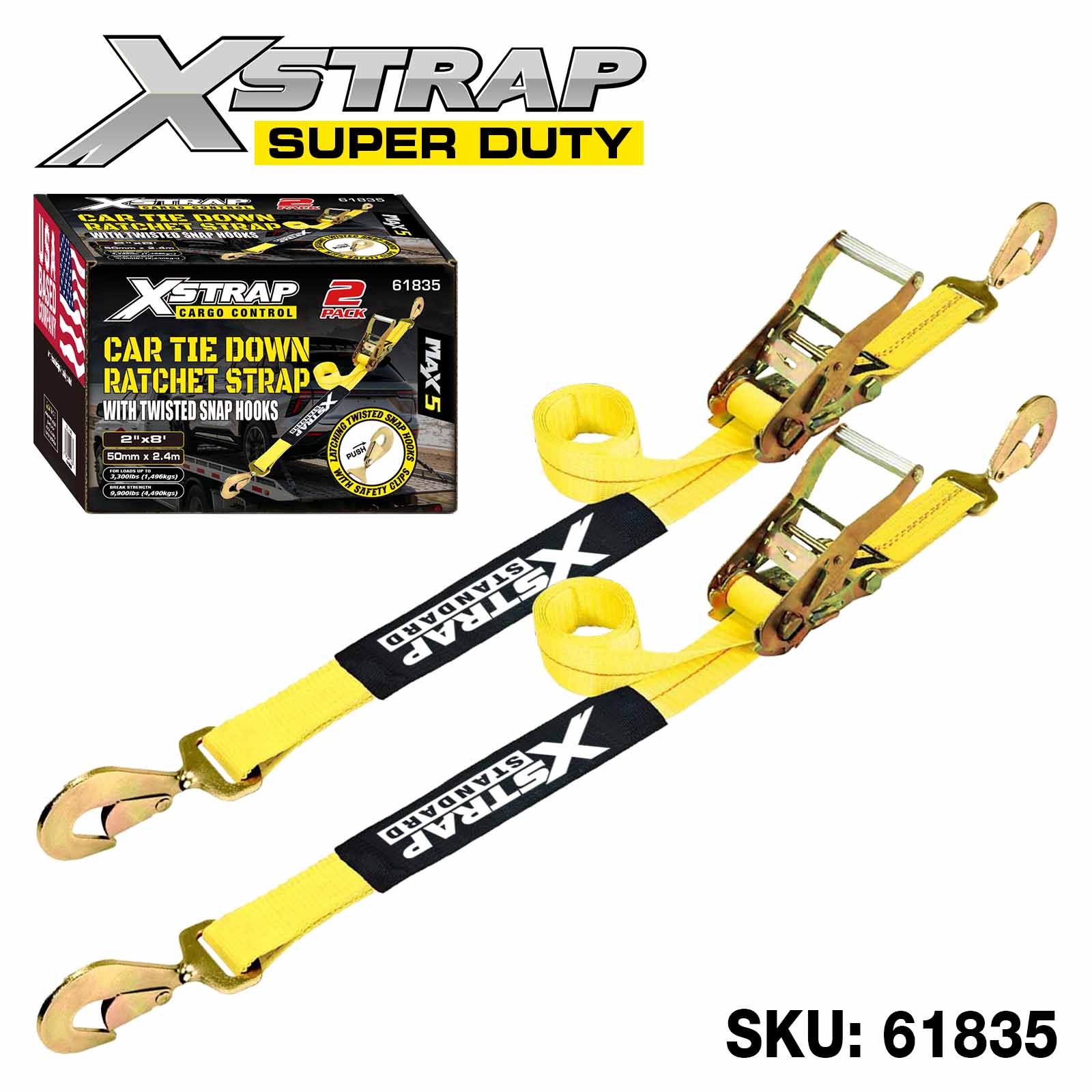 Xstrap 61835 2” x 8' สายรัดผูกรถ 2PK 3,300lb SWL