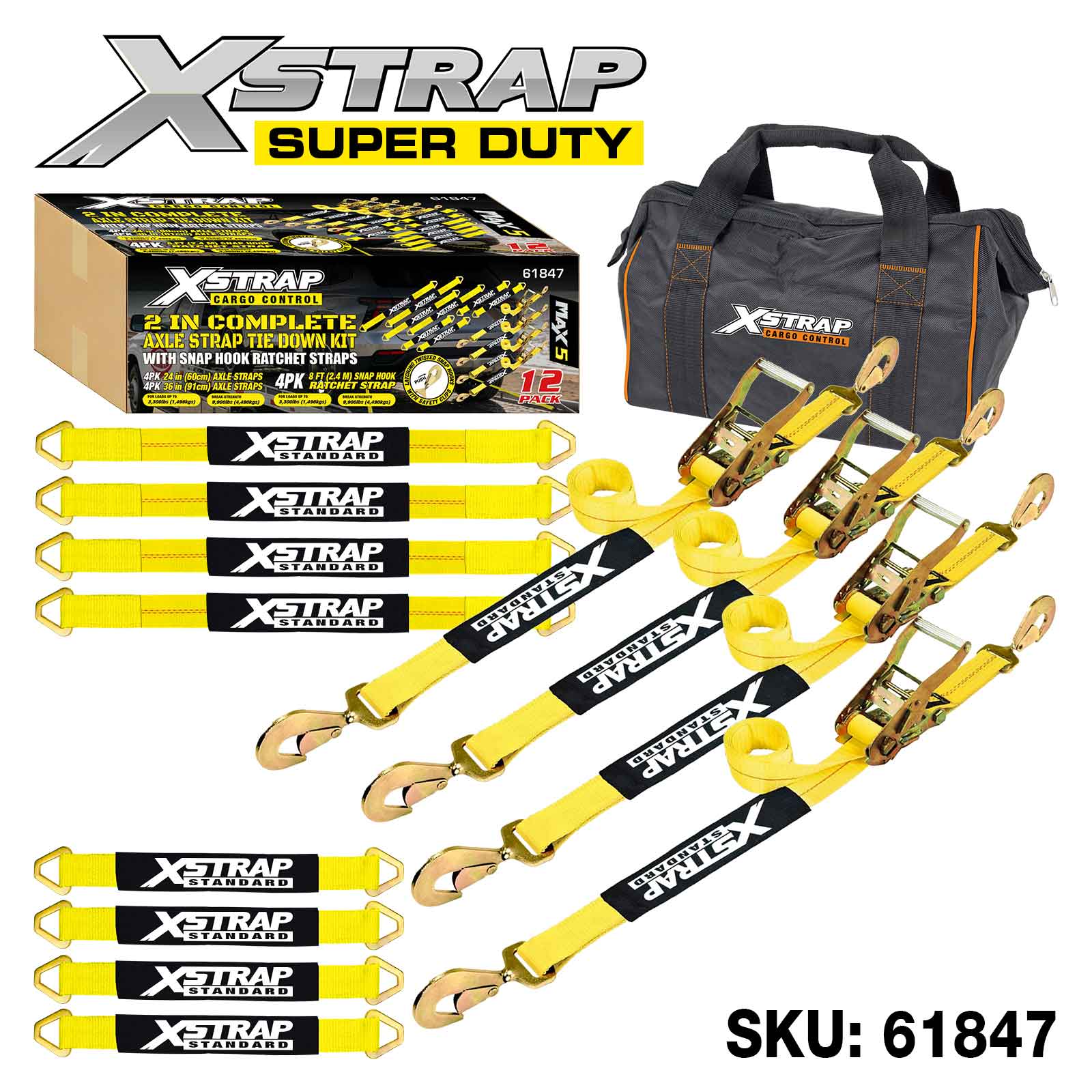 Xstrap 61847 12PK ชุดสายรัด Alex Strap Tie Down ขนาด 2 นิ้ว 3,300lb SWL