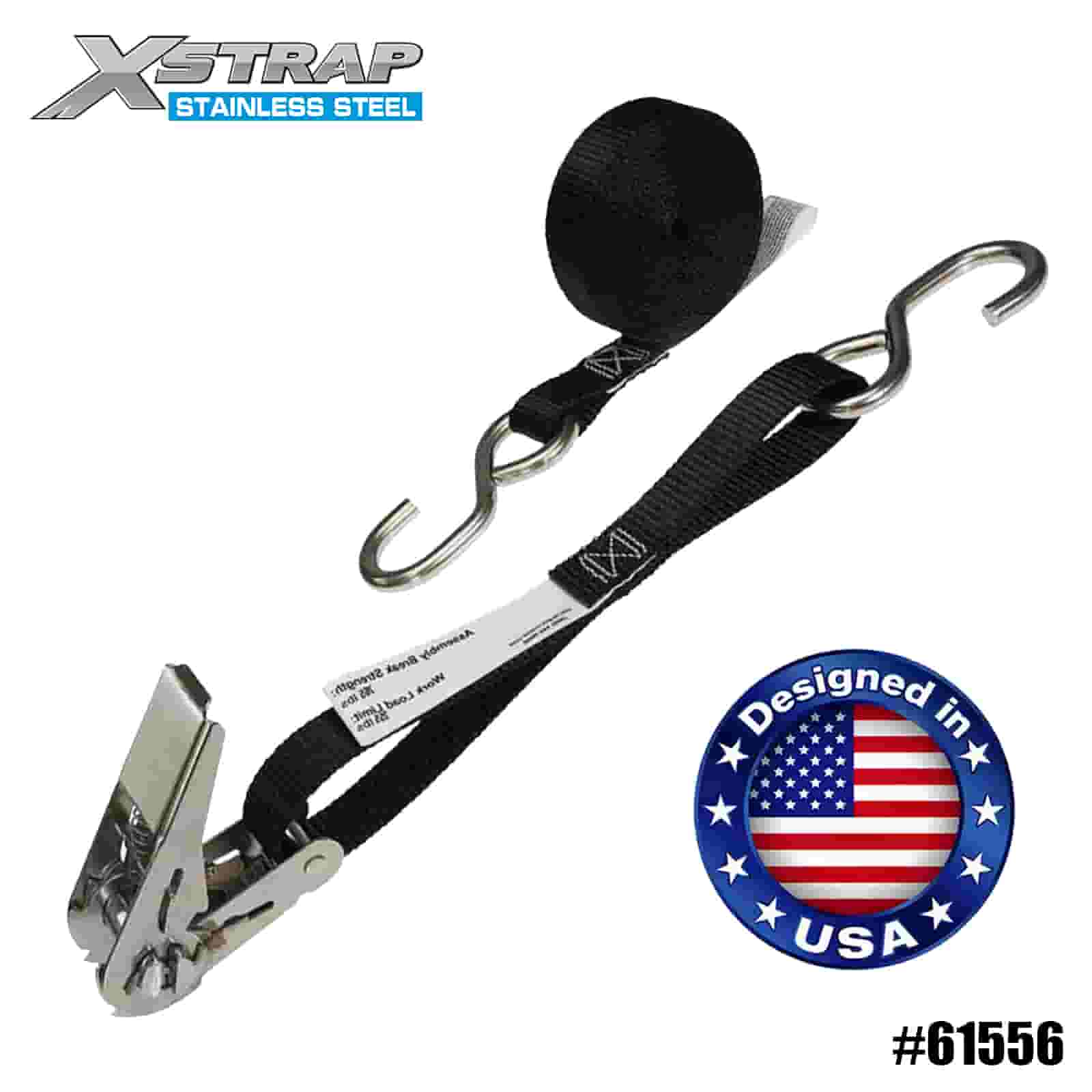 Xstrap 61556 1” x 10' สายรัดข้อนิ้วหัวแม่มือสแตนเลสสีดำพร้อมตะขอ S 255lb SWL