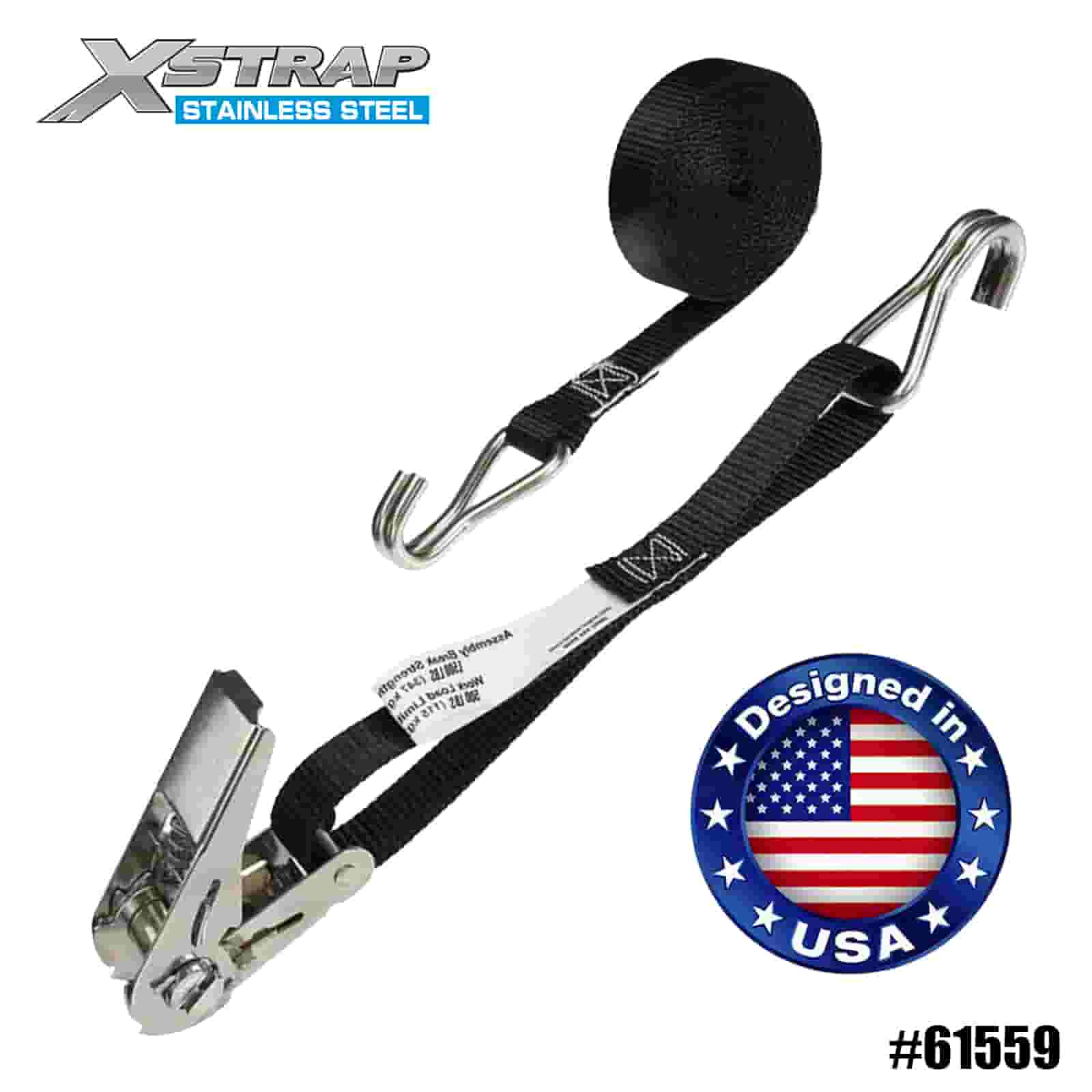 Xstrap 61559 4PK 1” x 10' สายรัดข้อนิ้วหัวแม่มือสแตนเลสสีดำพร้อมตะขอลวด 500lb SWL