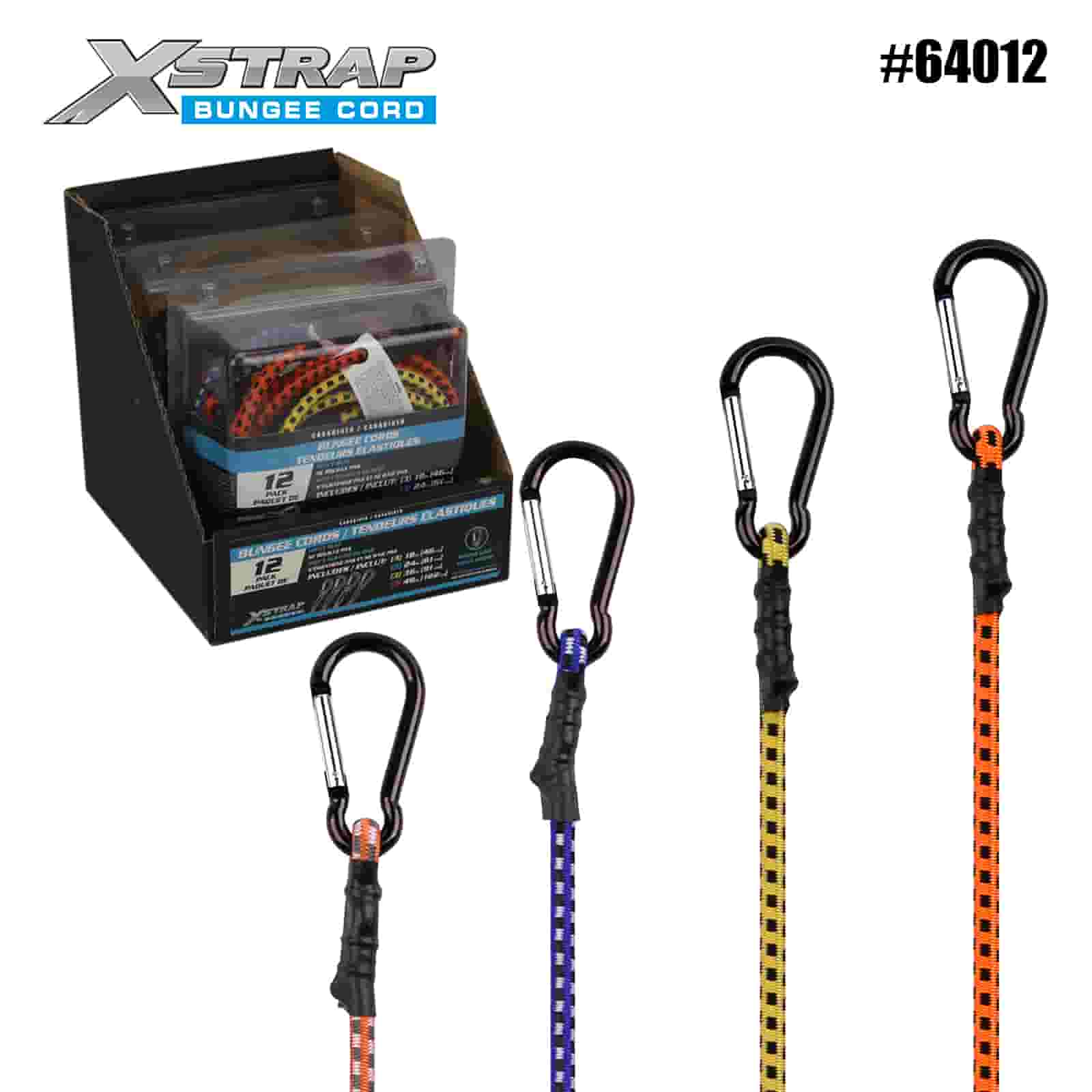 Xstrap 64012 12PK สปริงเกตล็อคสายบันจี้จัมที่ปลอดภัย 8 มม. x 18”/24” /36”/ 48” 88-110lbs SWL